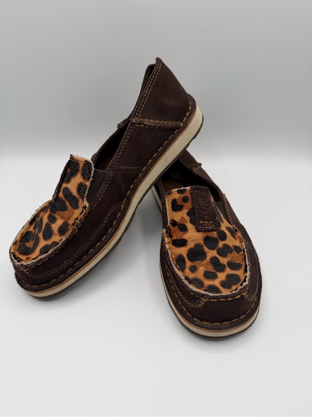 Ariat Dark Brown Moccasins with Leopard Print
